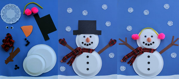 Paper plate snowmen with 2 plates