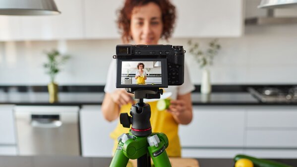 woman working with video camera