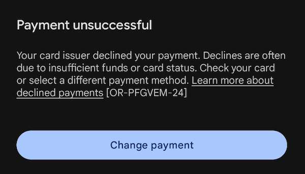 Methods to Troubleshoot OR-PFGVEM-21 or OR-PFGVEM-24 Google Play Gift Card Payment Error