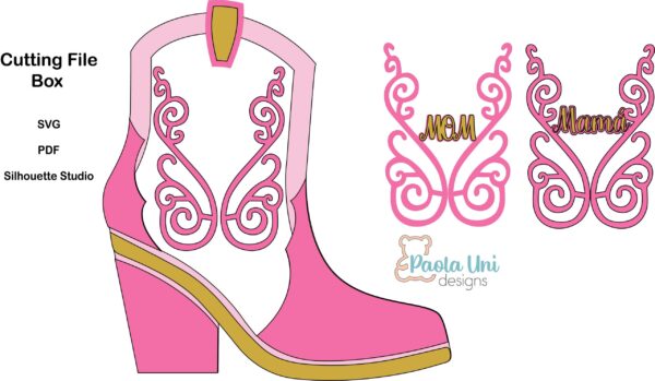 Archivo para cortar y armar caja en forma de bota, incluye mamá, MOM y diseño sin letras