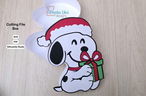 Archivo para recortar y armar caja en forma de Snoopy navideña gratis por tiempo limitado