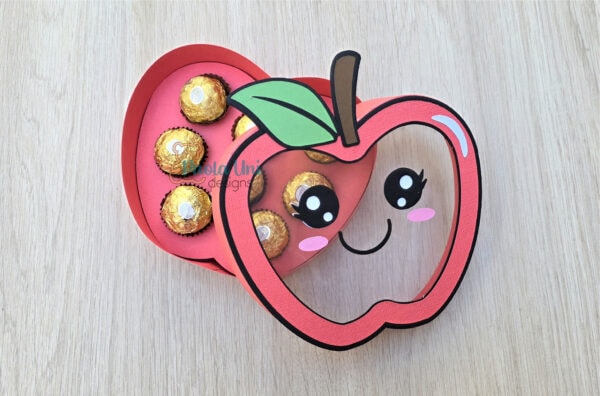 Archivo para recortar y armar caja en forma de manzana, gratis por tiempo limitado