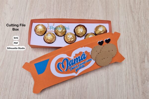 Archivo para recortar y armar caja en forma de galleta María con soporte de chocolates