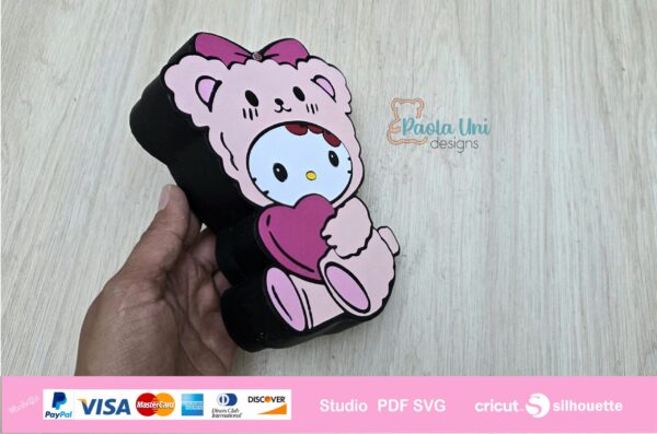 Archivo para recortar y armar caja en forma de kitty San Valentin