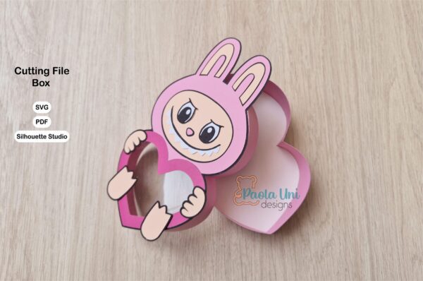 Archivo para cortar y armar caja en forma de labubu corazón