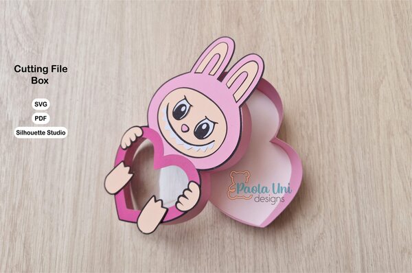 Archivo para cortar y armar caja en forma de labubu corazón