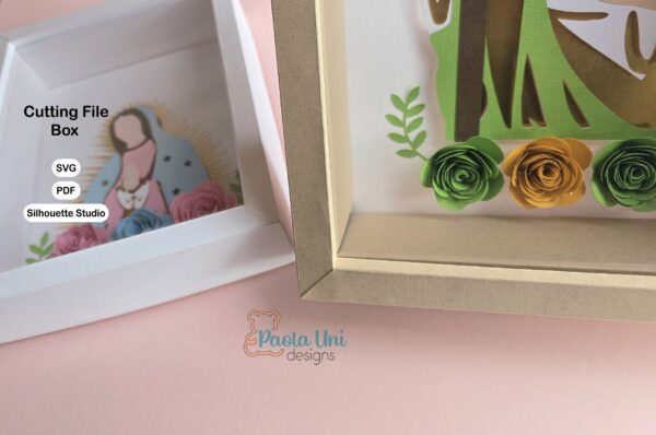 Archivo para recortar y armar shadow box incluye virgen de Guadalupe y san Judas PDF, Studio, SVG