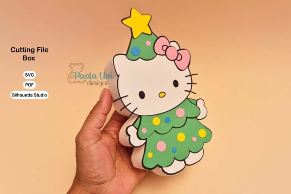 Archivo para recortar y armar caja en forma de kitty árbol