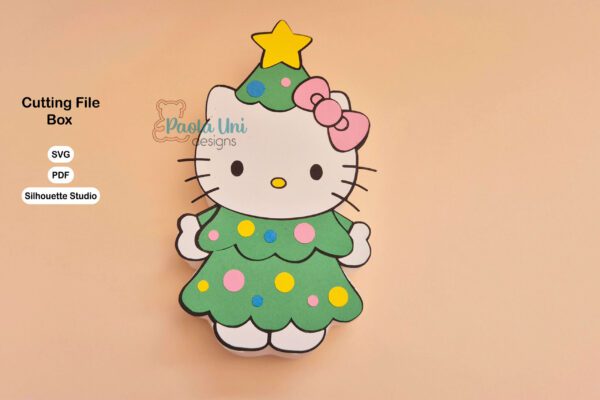 Archivo para recortar y armar caja en forma de kitty árbol