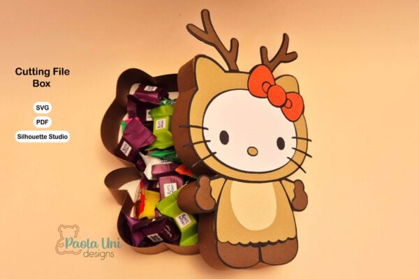 Archivo para recortar y armar caja en forma de kitty reno