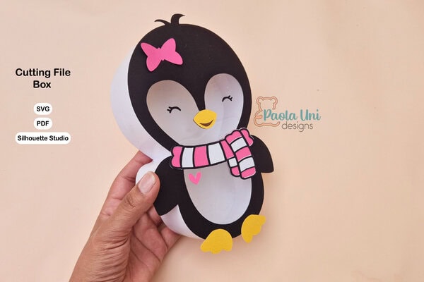 Archivo para recortar y armar caja en forma de Pingüino