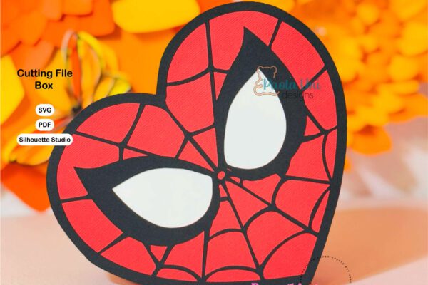 Archivo a recortar y armar caja en forma de corazón Spiderman