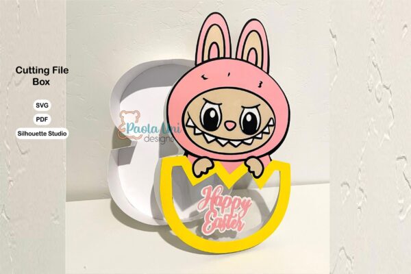 Archivo para cortar y armar caja en forma de Labubu pascua