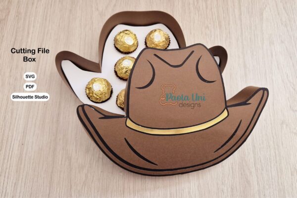 Archivo para recortar y armar caja en forma de sombrero, cricut, cameo, PDF A3