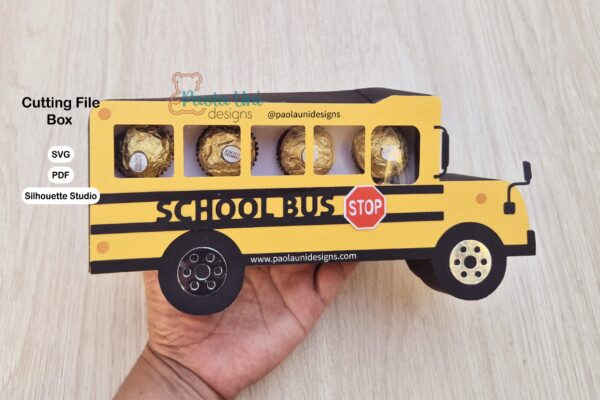 Archivo ó molde para recortar y armar caja en forma de Bus escolar SVG-STUDIO-PDF