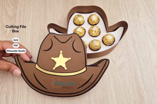 Archivo para recortar y armar caja en forma de sombrero, cricut, cameo, PDF A3