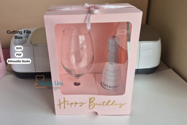 Archivo para recortar y armar caja para copa de vino y botella pequeña, PDF, SVG CRICUT, STUDIO acepto cualquier tarjeta y paypal