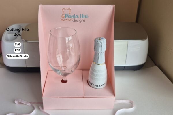 Archivo para recortar y armar caja para copa de vino y botella pequeña, PDF, SVG CRICUT, STUDIO acepto cualquier tarjeta y paypal