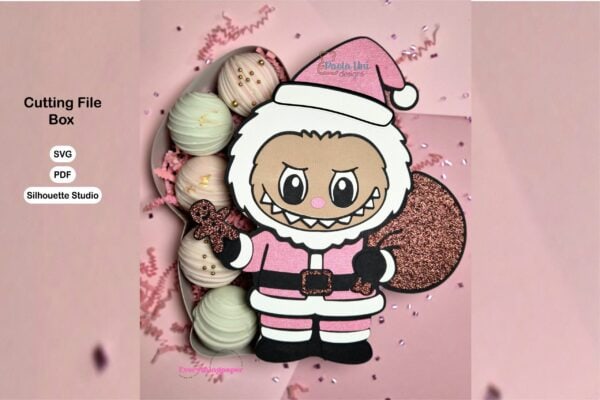 Archivo digital para recortar y armar caja en forma de Labubu Santa