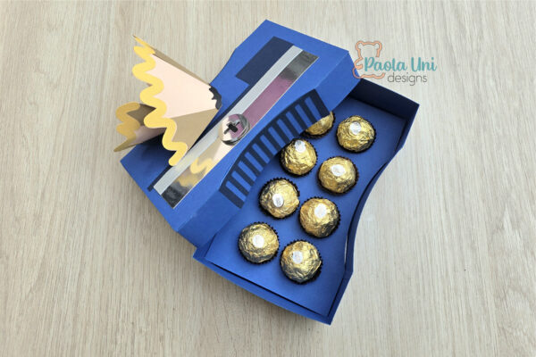 158 Archivo para recortar y armar caja en forma de sacapuntas con soporte de chocolates