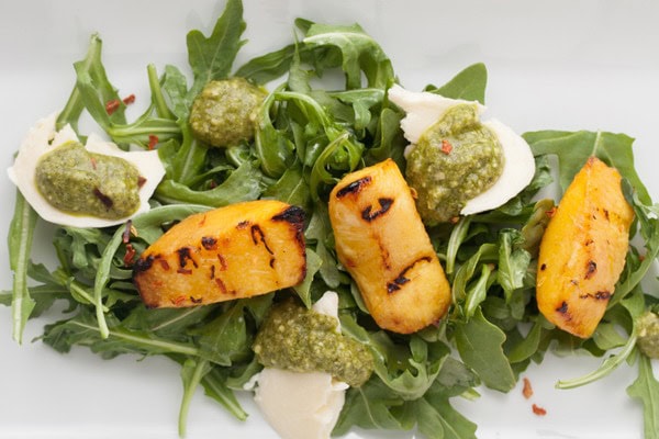 Grilled Peach Salad with Pesto