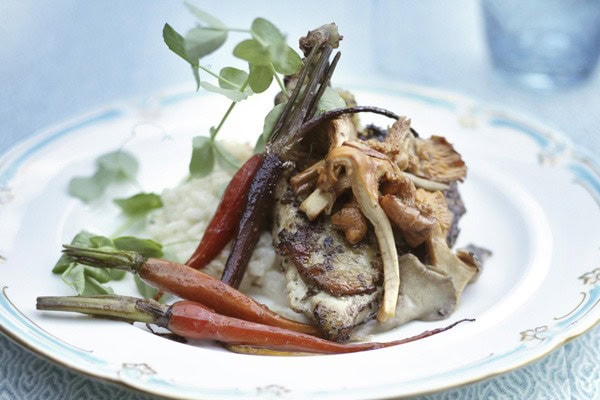 Roasted Chicken with Risotto and Mushroom Fricassee