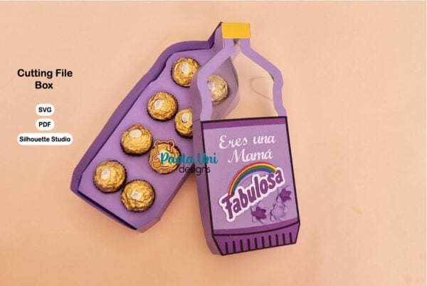 1 Archivo digital para cortar caja en forma de fabuloso para el dia de la madre con soporte de chocolates ferrero, fabulosa