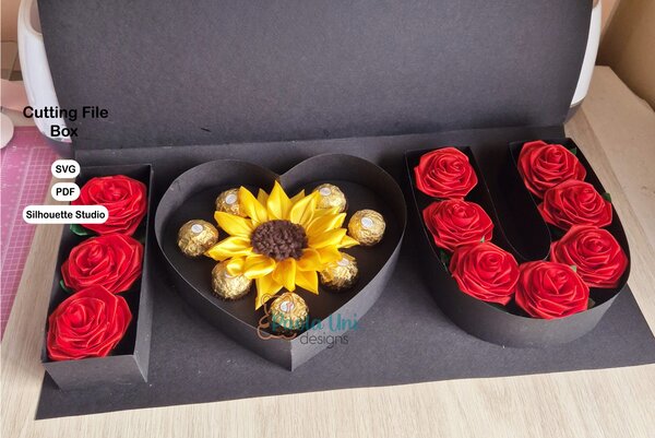 Archivo para recortar y armar caja Para San Valentin, NO INCLUYE FLORES - Imagen 2