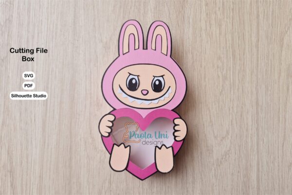Archivo para cortar y armar caja en forma de labubu corazón