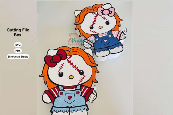 Archivo para recortar y armar caja en forma de kitty chuky halloween