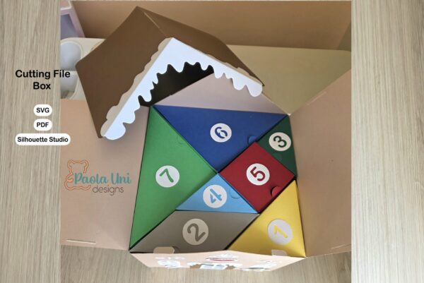 Archivo digital para recortar y armar calendario de adviento ó caja para casa navideña