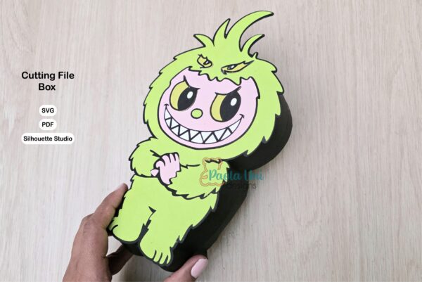 Archivo para recortar y armar caja en forma de Labubu Grinch