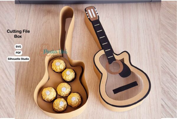 FOTO 4 Archivo digital para recortar y armar caja en forma de Guitarra con soporte de chocolates
