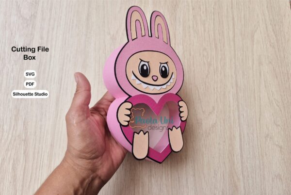 Archivo para cortar y armar caja en forma de labubu corazón