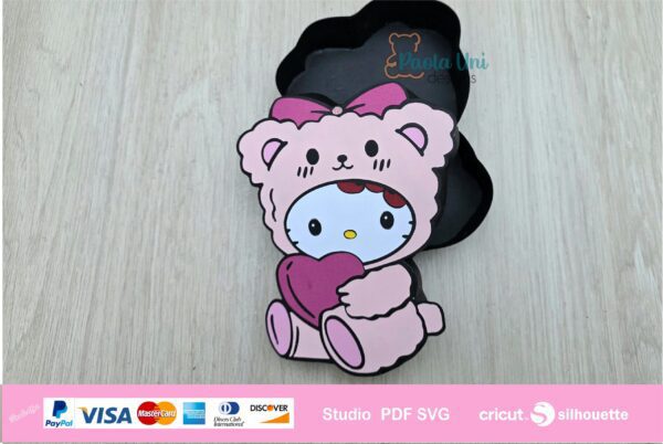 Archivo para recortar y armar caja en forma de kitty San Valentin