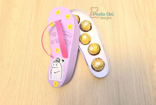 Archivo para recortar y armar caja en forma de chancla para el día de la madre, incluye soporte para chocolates