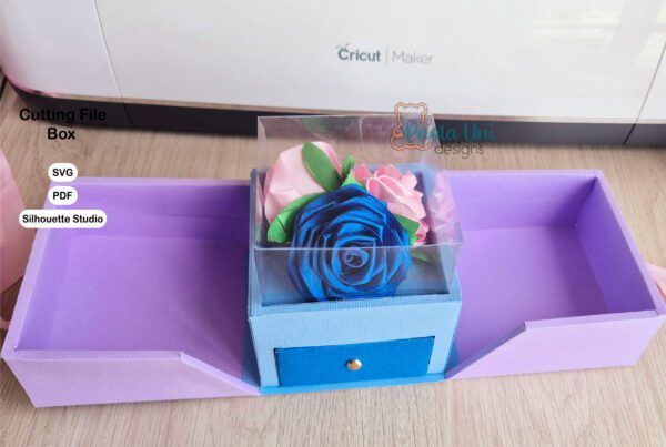 Archivo para recortar y armar caja para rosas y regalo SVG, STUDIO, PDF A3,