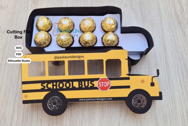 Archivo ó molde para recortar y armar caja en forma de Bus escolar SVG-STUDIO-PDF