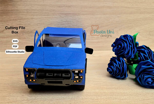 Archivo para recortar y armar caja en forma de camioneta doble cabina, svg, sttudio, pdf - Imagen 4