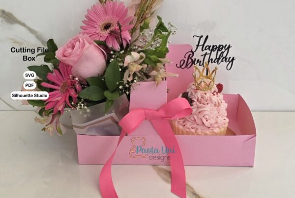 Archivo para recortar y armar caja con cricut, cameo y con impresora en pdf tamaño A3 incluye cake toppers