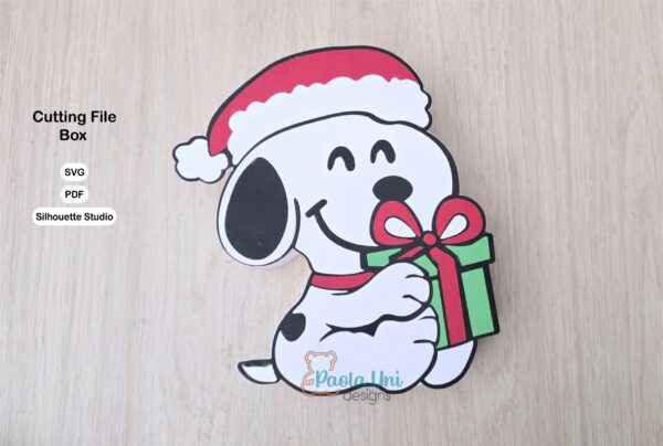 Archivo para recortar y armar caja en forma de Snoopy navideña gratis por tiempo limitado