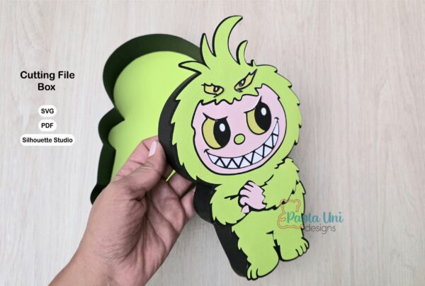 Archivo para recortar y armar caja en forma de Labubu Grinch