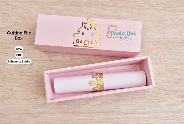 Archivo para recortar y armar caja para invitación, incluye corona.