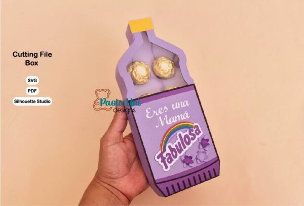 3 Archivo digital para cortar caja en forma de fabuloso para el dia de la madre con soporte de chocolates ferrero, fabulosa