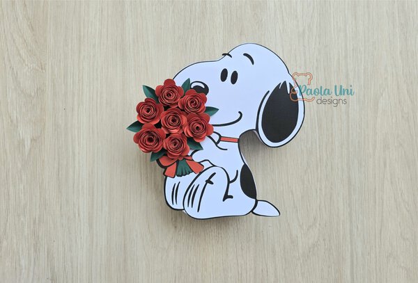 Archivo para recortar y armar caja en forma de snoopy con rosas san valentin - Imagen 2