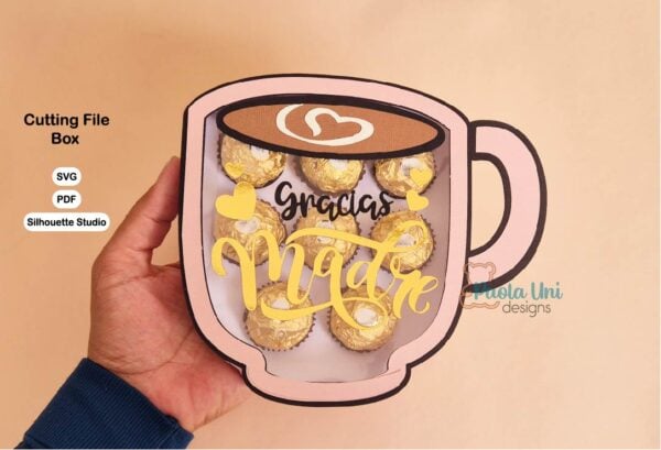 Archivo para cortar y armar caja en forma de taza con soporte de chocolates para cualquier ocasión especial