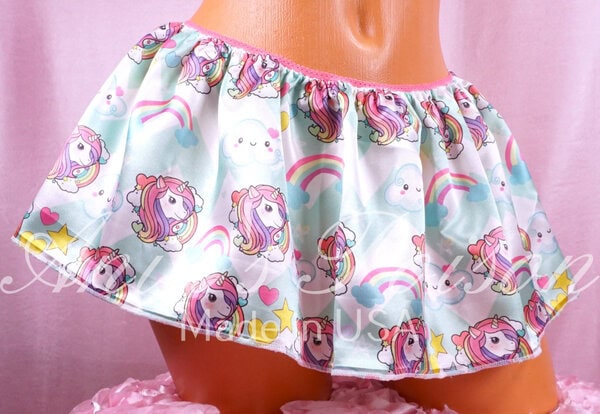 Ania's Sissy SATIN Mini Skirts 3 Piece LOT Ponies Unicorns Baby Aliens Shiny One Size mini skirt - Image 3