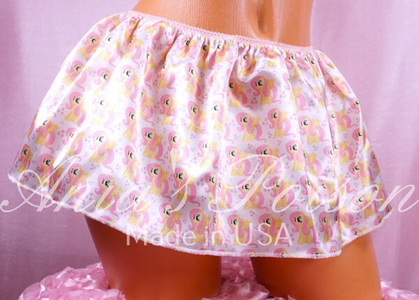Ania's Sissy SATIN Mini Skirts 3 Piece LOT Ponies Unicorns Baby Aliens Shiny One Size mini skirt - Image 4