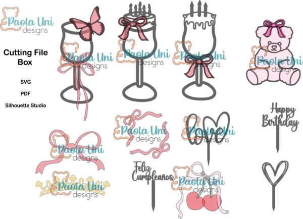 Archivo para recortar y decorar cajas para copas, no incluye la caja solo dibujos