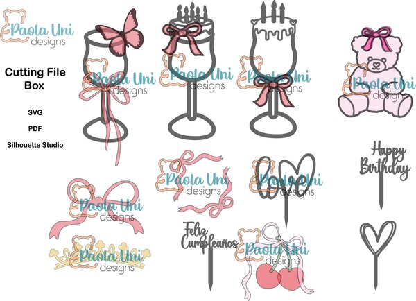 Archivo para recortar y decorar cajas para copas, no incluye la caja solo dibujos